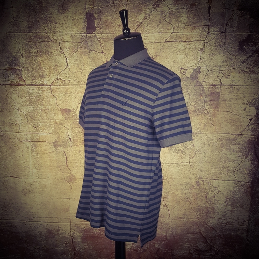 Casual Blue and Gray Striped Nautica Polo